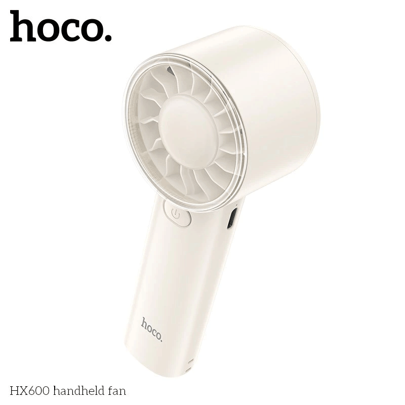 พัดลมพกพา HOCO HX600 สีขาว ปรับแรงลม 3 ระดับ แบตเตอรี่ 1200MAH ใช้งานสูงสุด 4.5 ชม.